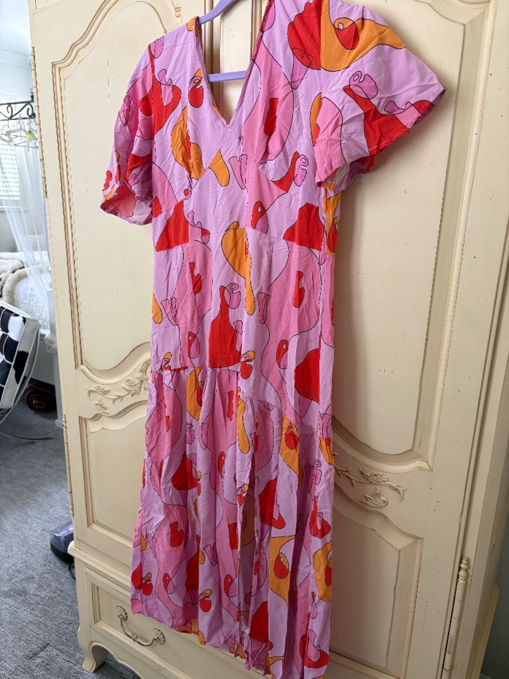 Never Fully Dressed Pink Combo Print Love Clover Midi Dress Size 12